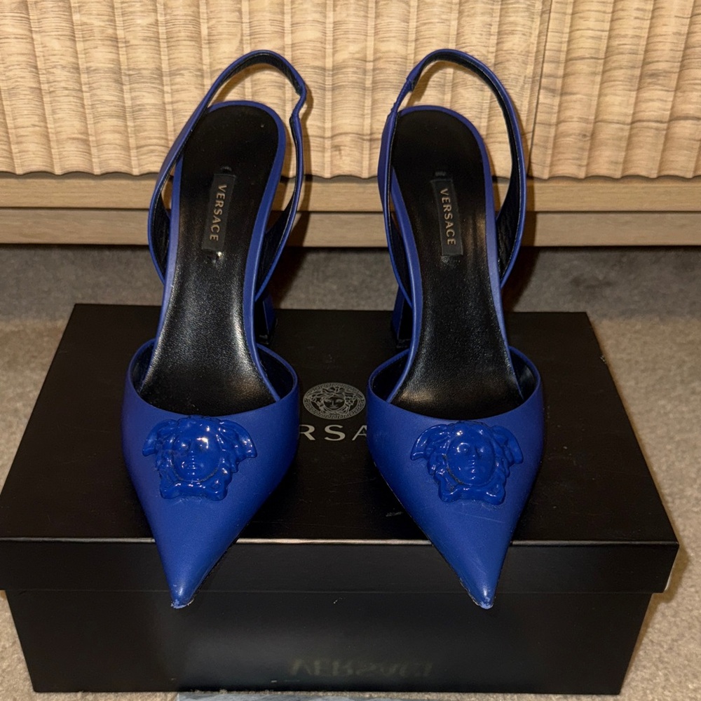 Versace Royal Blue Slingback Heels